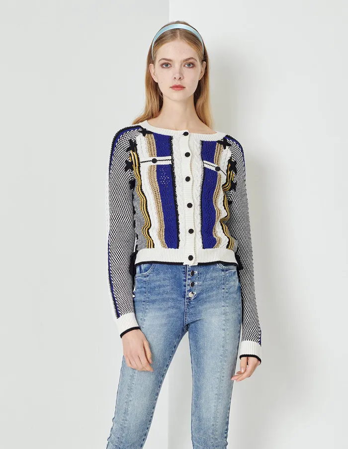 MARYLING Knitwear Desert Snow Shadow Round Neck Wololen Knitted Cardigan Mix 8211 Women MARYLING Knitwear Desert Snow Shadow Round Neck Wololen Knitted Cardigan Mix 8211 Women