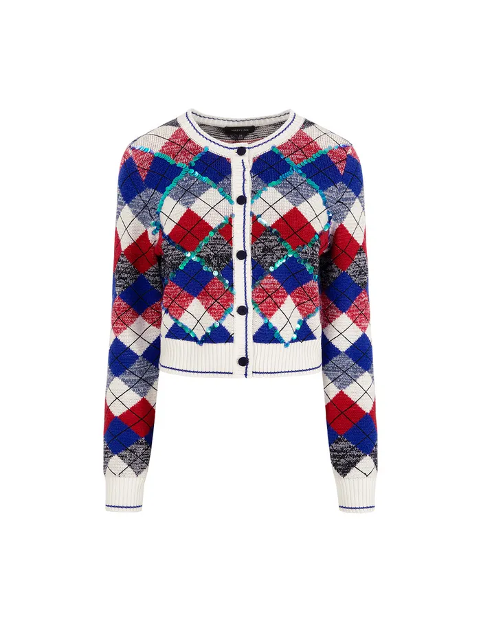 MARYLING Knitwear Diamond Check Round Neck Knitted Cardigan Checkered 8211 Women MARYLING Knitwear Diamond Check Round Neck Knitted Cardigan Checkered 8211 Women