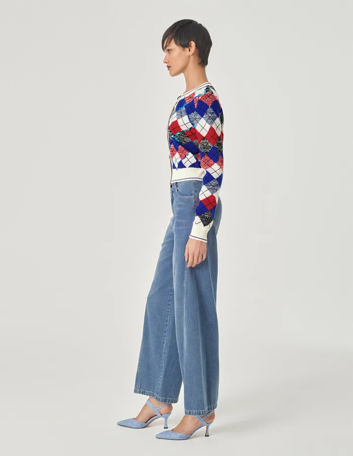MARYLING Knitwear Diamond Check Round Neck Knitted Cardigan Checkered 8211 Women MARYLING Knitwear Diamond Check Round Neck Knitted Cardigan Checkered 8211 Women