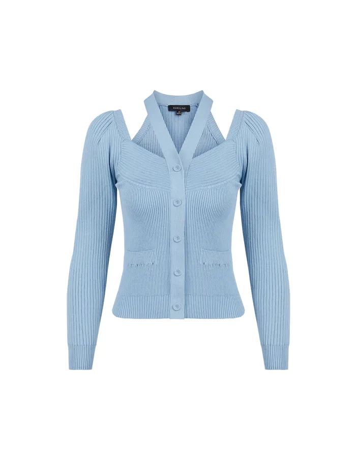 MARYLING Knitwear Foggy Blue VNeck Knitted Cardigan Blue 8211 Women