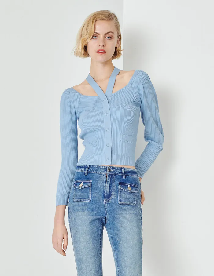 MARYLING Knitwear Foggy Blue VNeck Knitted Cardigan Blue 8211 Women