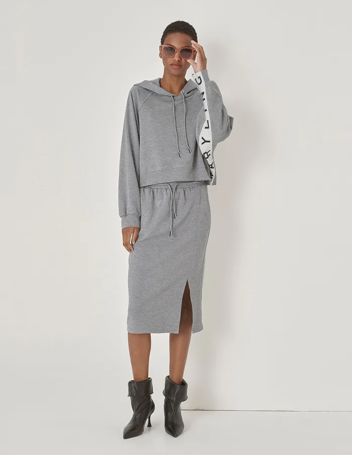 MARYLING Knitwear Gray Logo Patchwork Short Hooded Sweatshirt Grey 8211 Women
