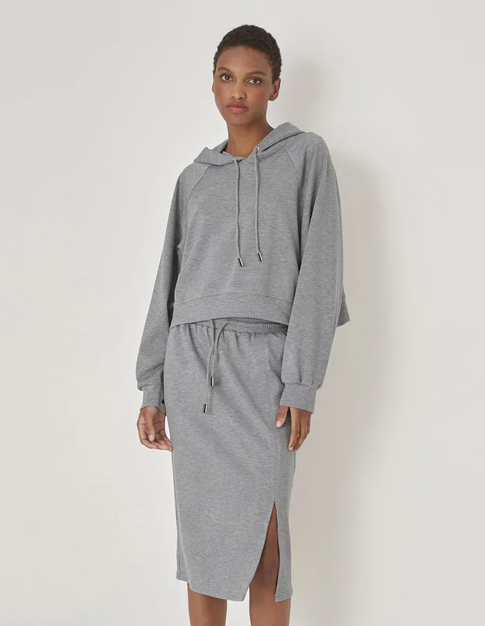 MARYLING Knitwear Gray Logo Patchwork Short Hooded Sweatshirt Grey 8211 Women MARYLING Knitwear Gray Logo Patchwork Short Hooded Sweatshirt Grey 8211 Women