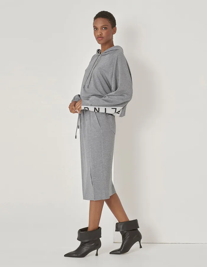 MARYLING Knitwear Gray Logo Patchwork Short Hooded Sweatshirt Grey 8211 Women MARYLING Knitwear Gray Logo Patchwork Short Hooded Sweatshirt Grey 8211 Women