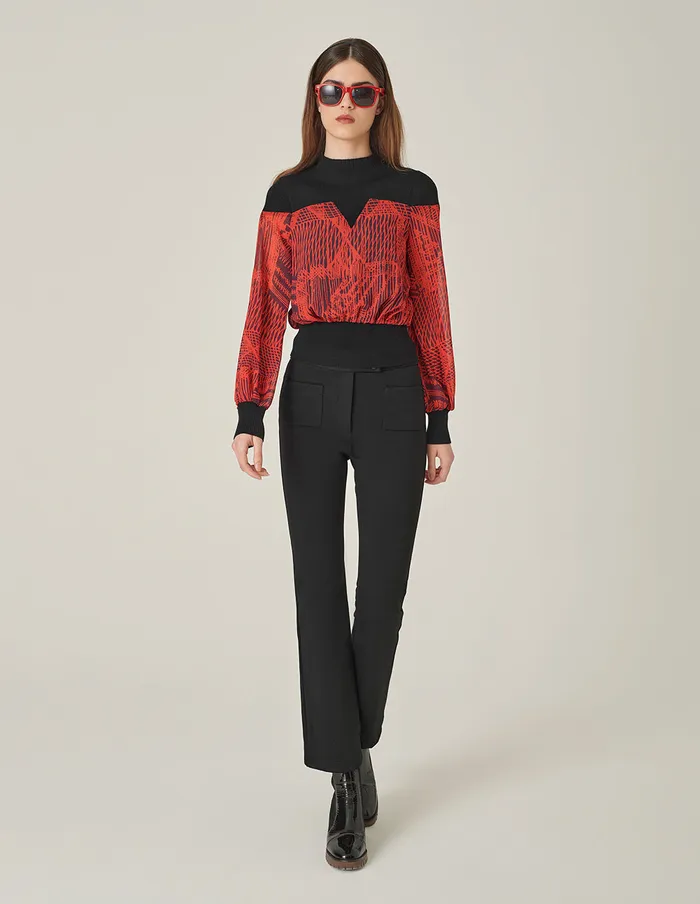 MARYLING Knitwear High Collar Knit Patchwork Print Blouse Red 8211 Women