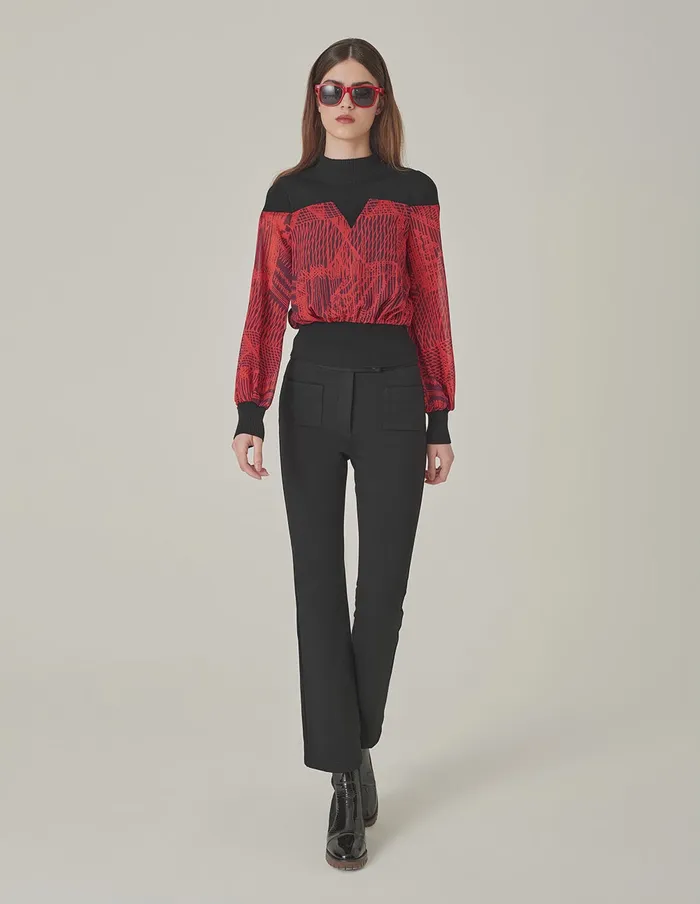 MARYLING Knitwear High Collar Knit Patchwork Print Blouse Red 8211 Women