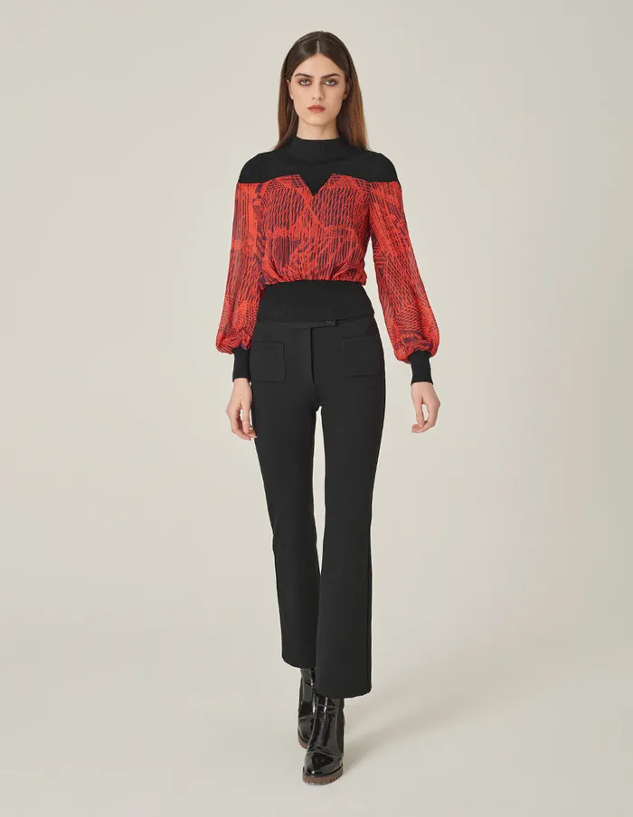 MARYLING Knitwear High Collar Knit Patchwork Print Blouse Red 8211 Women