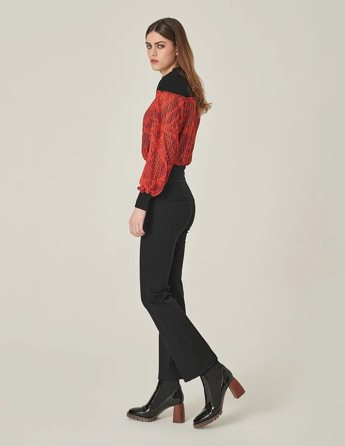 MARYLING Knitwear High Collar Knit Patchwork Print Blouse Red 8211 Women