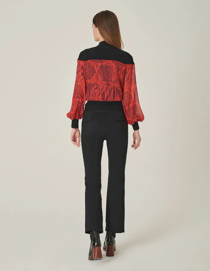 MARYLING Knitwear High Collar Knit Patchwork Print Blouse Red 8211 Women