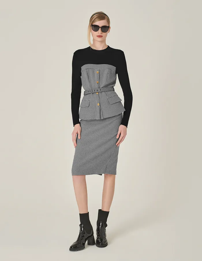 MARYLING Knitwear Houndstooth Patchwork Knitted Top With Belt Houndstooth 8211 Women