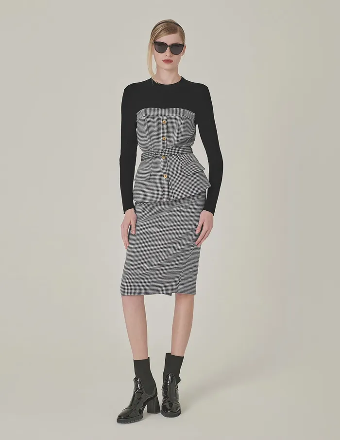 MARYLING Knitwear Houndstooth Patchwork Knitted Top With Belt Houndstooth 8211 Women MARYLING Knitwear Houndstooth Patchwork Knitted Top With Belt Houndstooth 8211 Women
