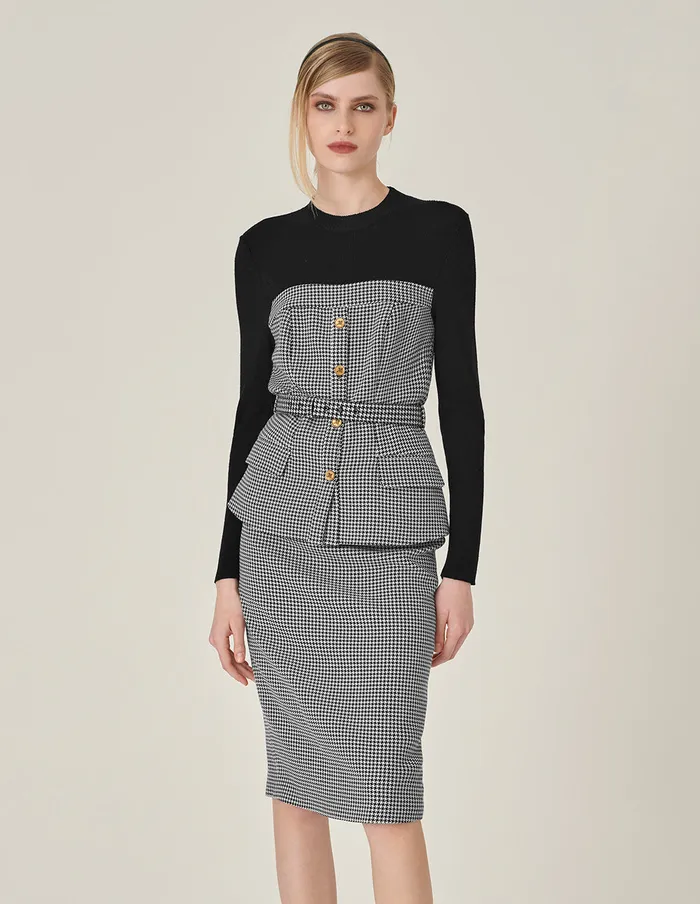 MARYLING Knitwear Houndstooth Patchwork Knitted Top With Belt Houndstooth 8211 Women MARYLING Knitwear Houndstooth Patchwork Knitted Top With Belt Houndstooth 8211 Women