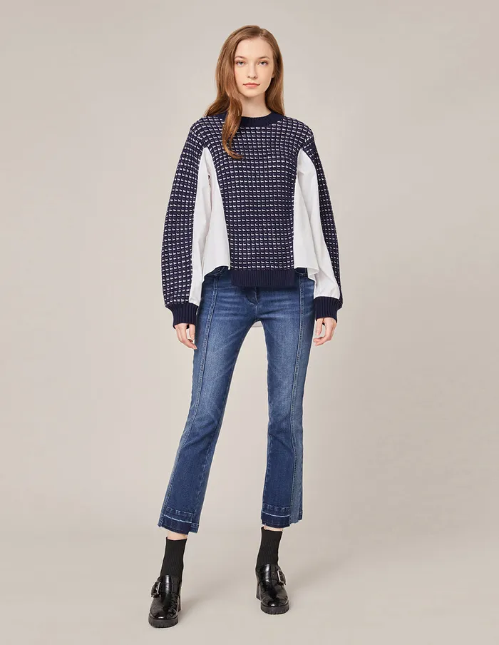 MARYLING Knitwear HYBRID KNITTED PULLOVER Navy 8211 Women MARYLING Knitwear HYBRID KNITTED PULLOVER Navy 8211 Women