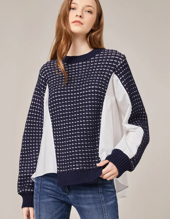 MARYLING Knitwear HYBRID KNITTED PULLOVER Navy 8211 Women MARYLING Knitwear HYBRID KNITTED PULLOVER Navy 8211 Women
