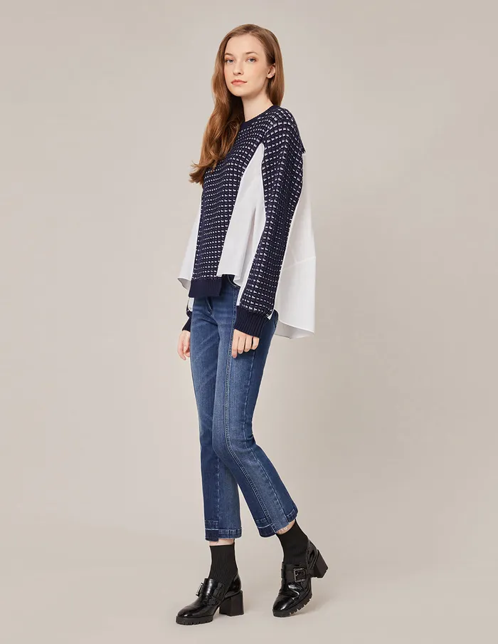 MARYLING Knitwear HYBRID KNITTED PULLOVER Navy 8211 Women MARYLING Knitwear HYBRID KNITTED PULLOVER Navy 8211 Women