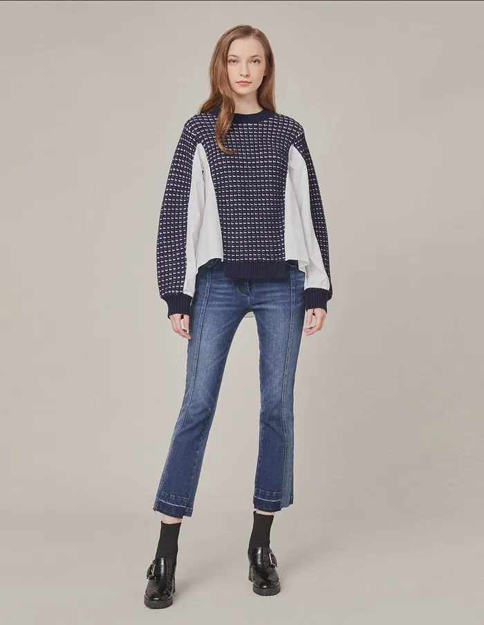 MARYLING Knitwear HYBRID KNITTED PULLOVER Navy 8211 Women MARYLING Knitwear HYBRID KNITTED PULLOVER Navy 8211 Women