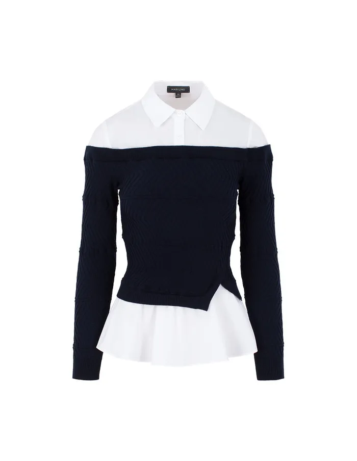 MARYLING Knitwear Knitted Patchwork LongSleeve Knit Blouse White 8211 Women MARYLING Knitwear Knitted Patchwork LongSleeve Knit Blouse White 8211 Women