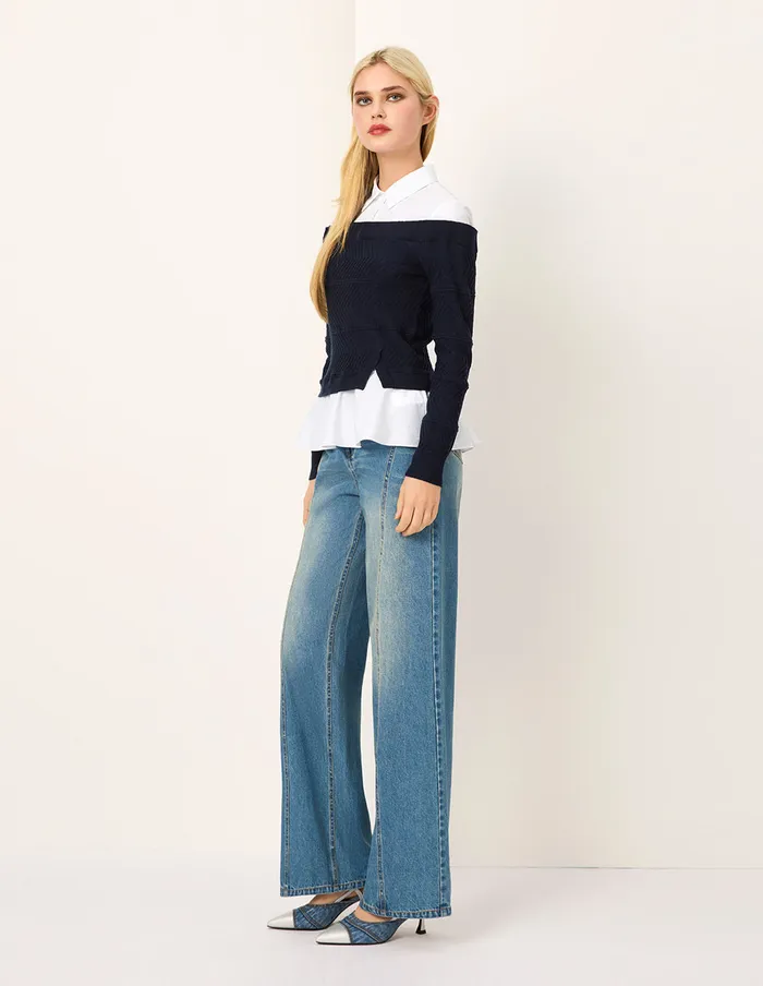 MARYLING Knitwear Knitted Patchwork LongSleeve Knit Blouse White 8211 Women MARYLING Knitwear Knitted Patchwork LongSleeve Knit Blouse White 8211 Women