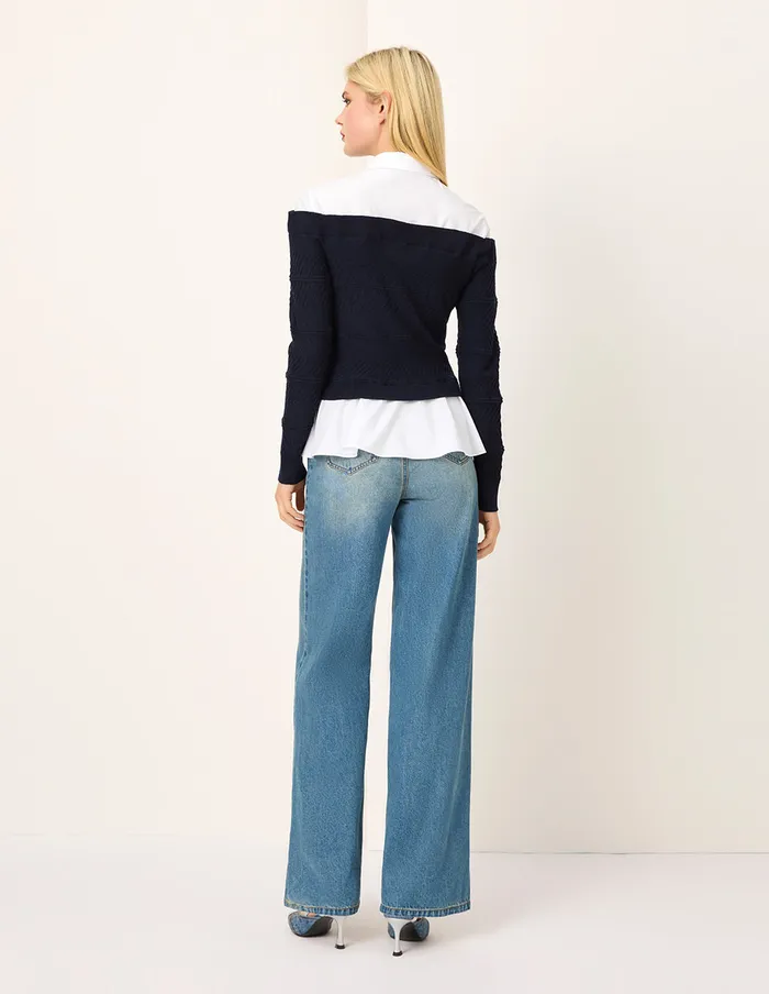 MARYLING Knitwear Knitted Patchwork LongSleeve Knit Blouse White 8211 Women MARYLING Knitwear Knitted Patchwork LongSleeve Knit Blouse White 8211 Women