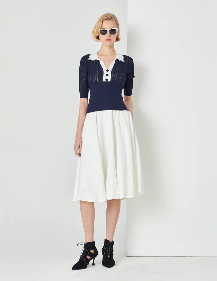 MARYLING Knitwear Midnight Blue Polo Shirt Collar Colour Block Knit Sweatshirt Mix 8211 Women MARYLING Knitwear Midnight Blue Polo Shirt Collar Colour Block Knit Sweatshirt Mix 8211 Women