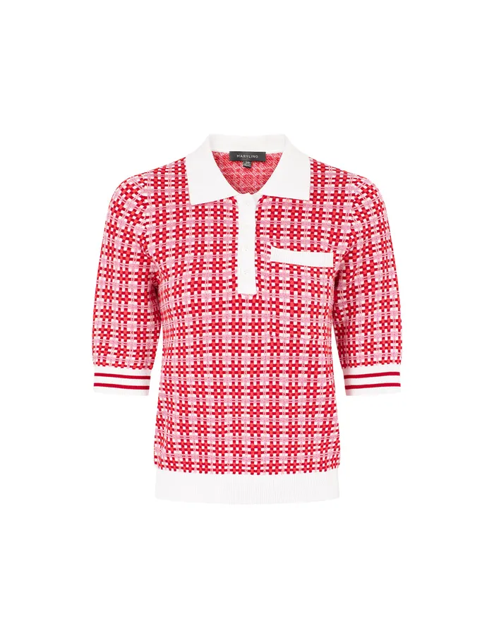 MARYLING Knitwear Peter Pan Collar Red and White Checkered ShortSleeves Sweater Red 8211 Women