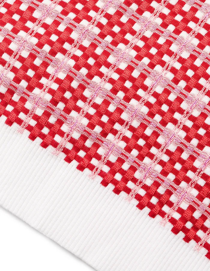 MARYLING Knitwear Peter Pan Collar Red and White Checkered ShortSleeves Sweater Red 8211 Women
