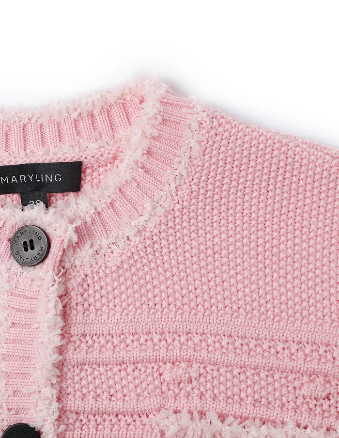 MARYLING Knitwear Pink Crew Neck Knitted Cardigan Pink 8211 Women