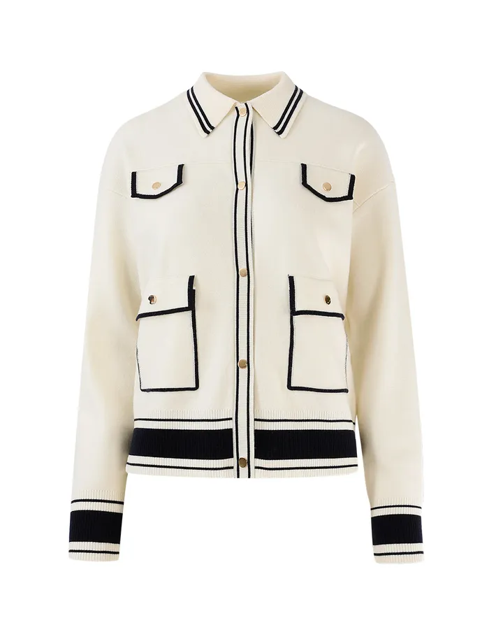 MARYLING Knitwear PoloNeck Contrast Knitted Jacket Ivory 8211 Women MARYLING Knitwear PoloNeck Contrast Knitted Jacket Ivory 8211 Women