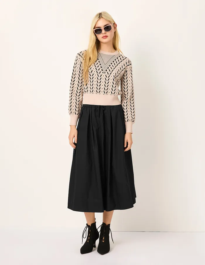 MARYLING Knitwear Round Neck Bubble Sleeve Printed Cropped Knit Sweater Beige 8211 Women MARYLING Knitwear Round Neck Bubble Sleeve Printed Cropped Knit Sweater Beige 8211 Women