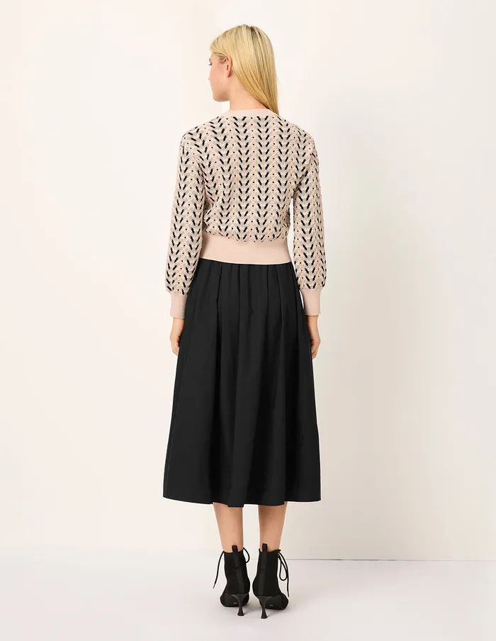 MARYLING Knitwear Round Neck Bubble Sleeve Printed Cropped Knit Sweater Beige 8211 Women