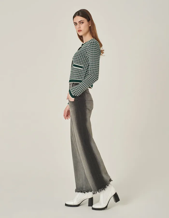 MARYLING Knitwear Round Neck Glitter Checked LongSleeve Cropped Knitted Cardigan Green 8211 Women MARYLING Knitwear Round Neck Glitter Checked LongSleeve Cropped Knitted Cardigan Green 8211 Women