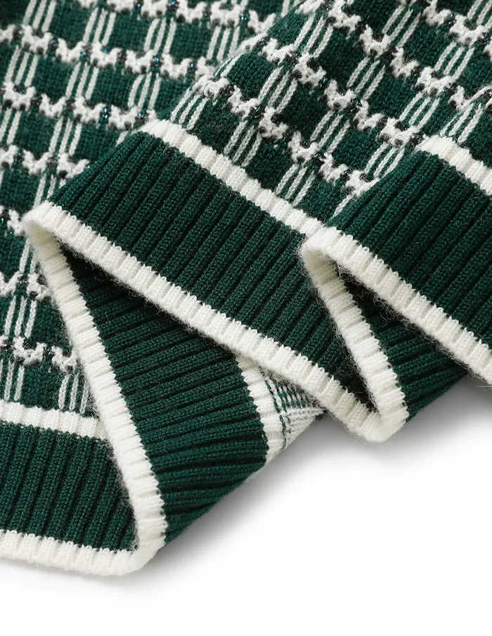MARYLING Knitwear Round Neck Glitter Checked LongSleeve Cropped Knitted Cardigan Green 8211 Women MARYLING Knitwear Round Neck Glitter Checked LongSleeve Cropped Knitted Cardigan Green 8211 Women