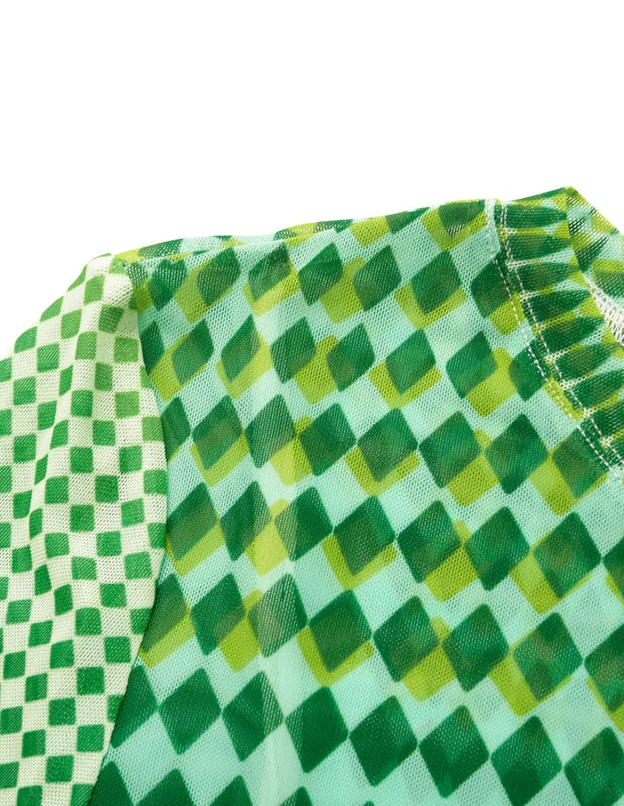 MARYLING Knitwear RoundNeck LongSleeve Slim Green Gingham Art Print Top Mosaic 8211 Women MARYLING Knitwear RoundNeck LongSleeve Slim Green Gingham Art Print Top Mosaic 8211 Women
