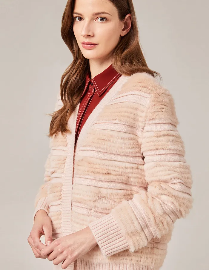 MARYLING Knitwear Spliced Knit Cardigan Misty Rose 8211 Women
