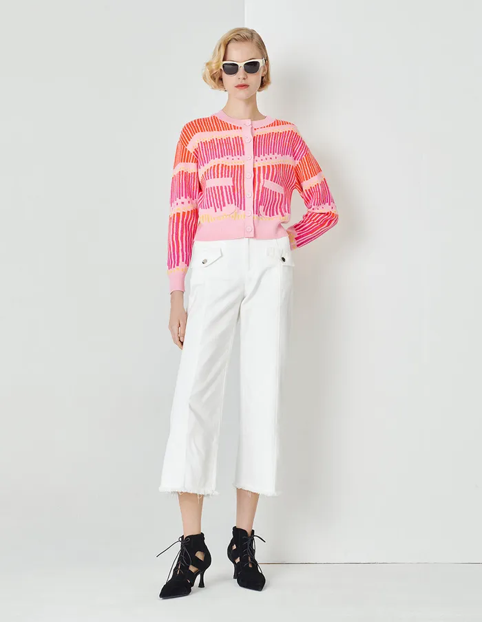 MARYLING Knitwear Strawberry Cream Round Neck Coloured Knitted Cardigan Mix 8211 Women MARYLING Knitwear Strawberry Cream Round Neck Coloured Knitted Cardigan Mix 8211 Women