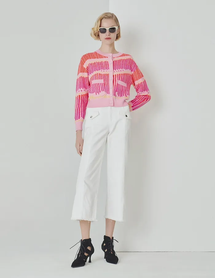 MARYLING Knitwear Strawberry Cream Round Neck Coloured Knitted Cardigan Mix 8211 Women MARYLING Knitwear Strawberry Cream Round Neck Coloured Knitted Cardigan Mix 8211 Women
