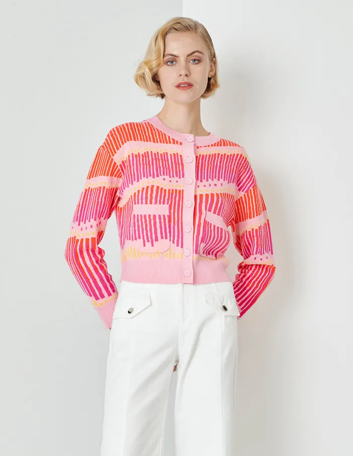 MARYLING Knitwear Strawberry Cream Round Neck Coloured Knitted Cardigan Mix 8211 Women MARYLING Knitwear Strawberry Cream Round Neck Coloured Knitted Cardigan Mix 8211 Women