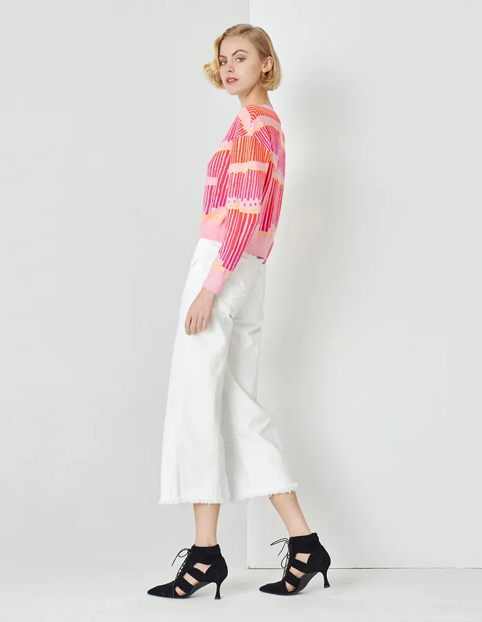 MARYLING Knitwear Strawberry Cream Round Neck Coloured Knitted Cardigan Mix 8211 Women MARYLING Knitwear Strawberry Cream Round Neck Coloured Knitted Cardigan Mix 8211 Women