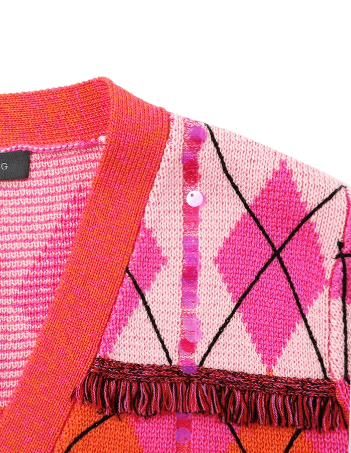 MARYLING Knitwear VNeck Red Berry Plaid Knitted Cardigan Red 8211 Women MARYLING Knitwear VNeck Red Berry Plaid Knitted Cardigan Red 8211 Women