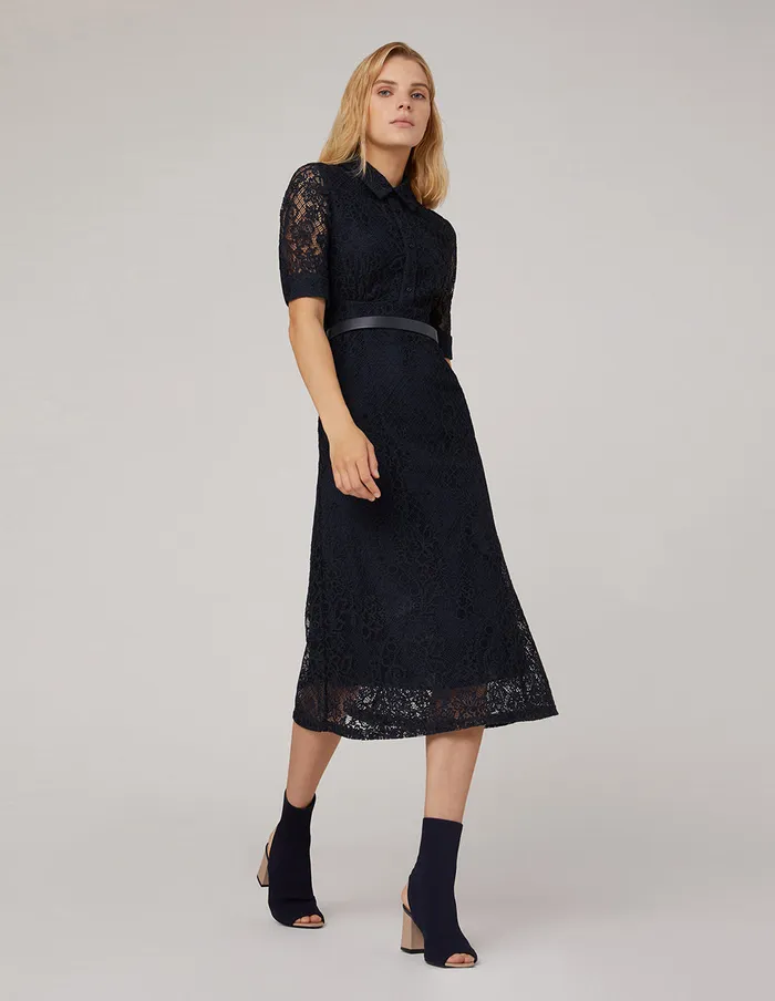 MARYLING Lace Dress LACE FLARED SHIRT DRESS Blue 8211 Women