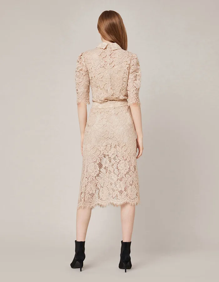 MARYLING Lace Dress PUFF SLEEVE SHIRT COLLAR LACE TOP Yellow 8211 Women