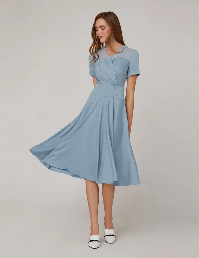 MARYLING Offce Dress Light And Transparent Neckline Dress Blue 8211 Women