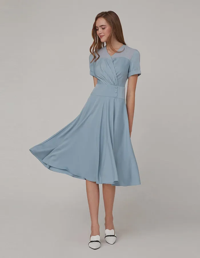 MARYLING Offce Dress Light And Transparent Neckline Dress Blue 8211 Women