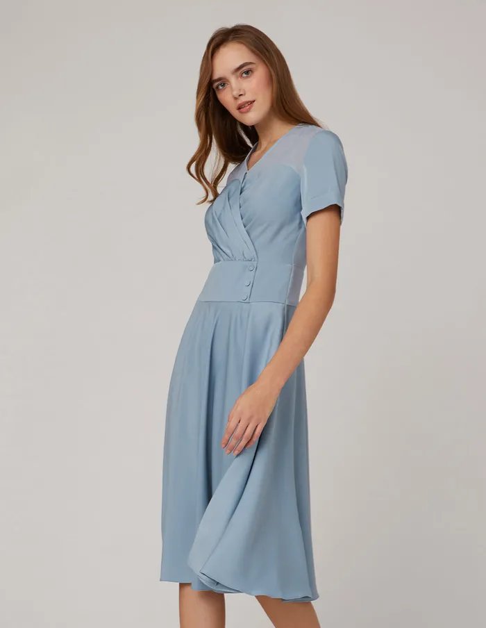 MARYLING Offce Dress Light And Transparent Neckline Dress Blue 8211 Women