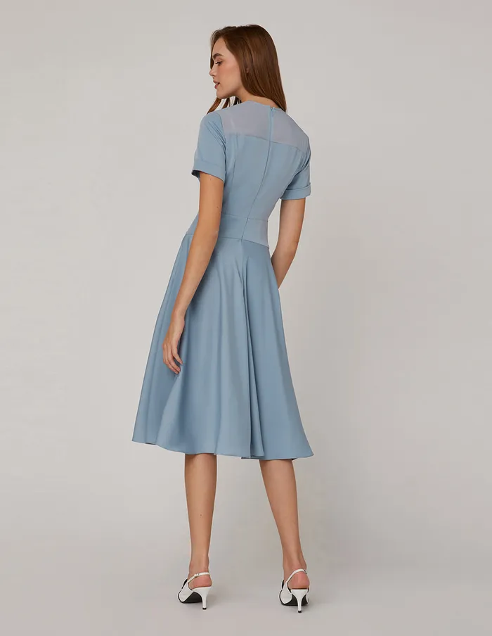 MARYLING Offce Dress Light And Transparent Neckline Dress Blue 8211 Women