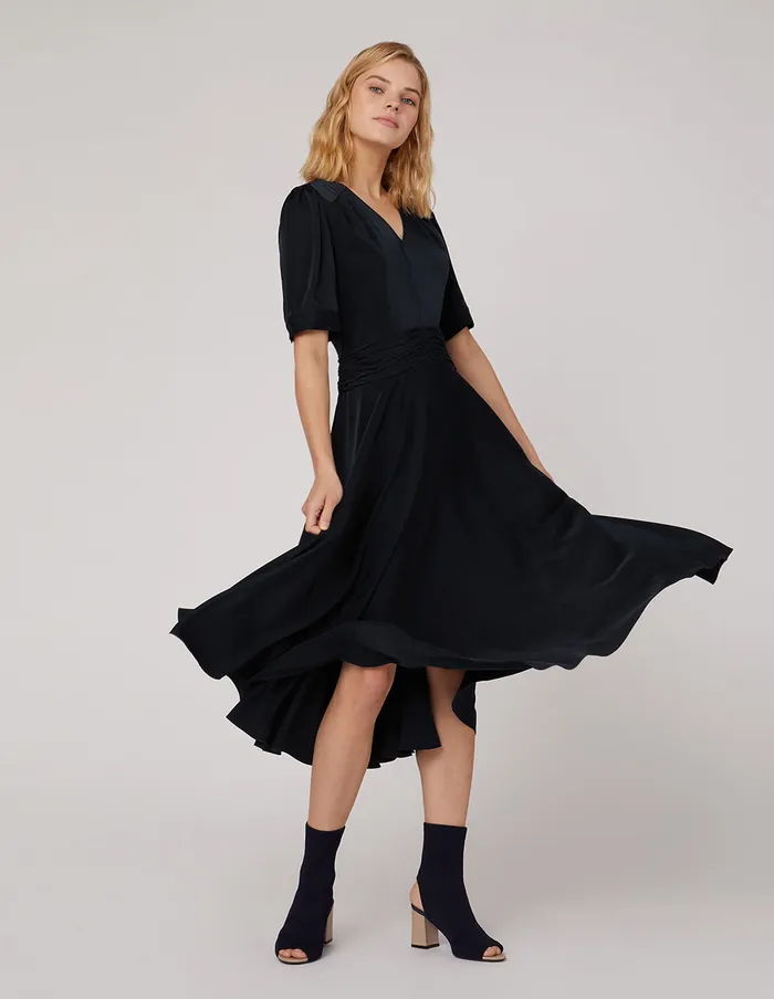 MARYLING Offce Dress VNeck FlaredHem Midi Dress Blue 8211 Women