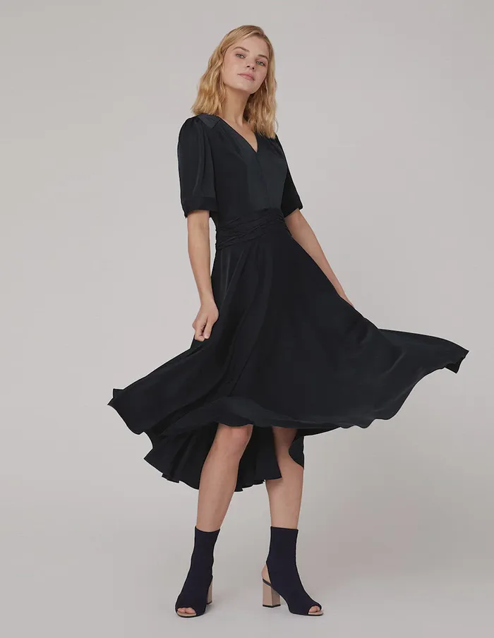 MARYLING Offce Dress VNeck FlaredHem Midi Dress Blue 8211 Women MARYLING Offce Dress VNeck FlaredHem Midi Dress Blue 8211 Women
