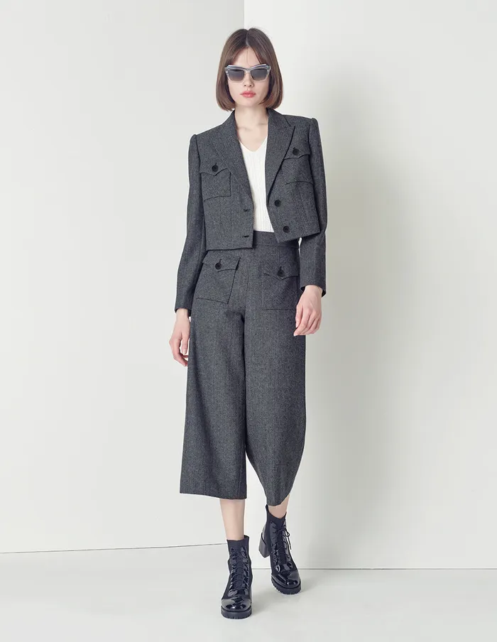 MARYLING Pants and Shorts Black And White Herringbone Pattern Crop Straight Pants Mix 8211 Women MARYLING Pants and Shorts Black And White Herringbone Pattern Crop Straight Pants Mix 8211 Women