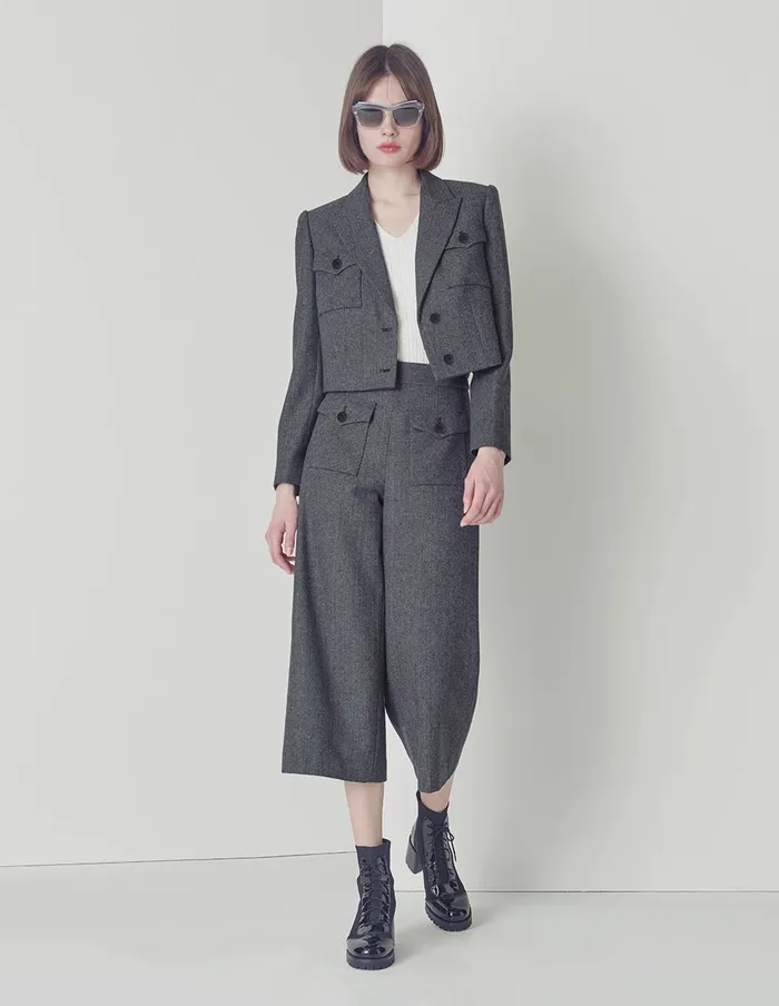 MARYLING Pants and Shorts Black And White Herringbone Pattern Crop Straight Pants Mix 8211 Women MARYLING Pants and Shorts Black And White Herringbone Pattern Crop Straight Pants Mix 8211 Women
