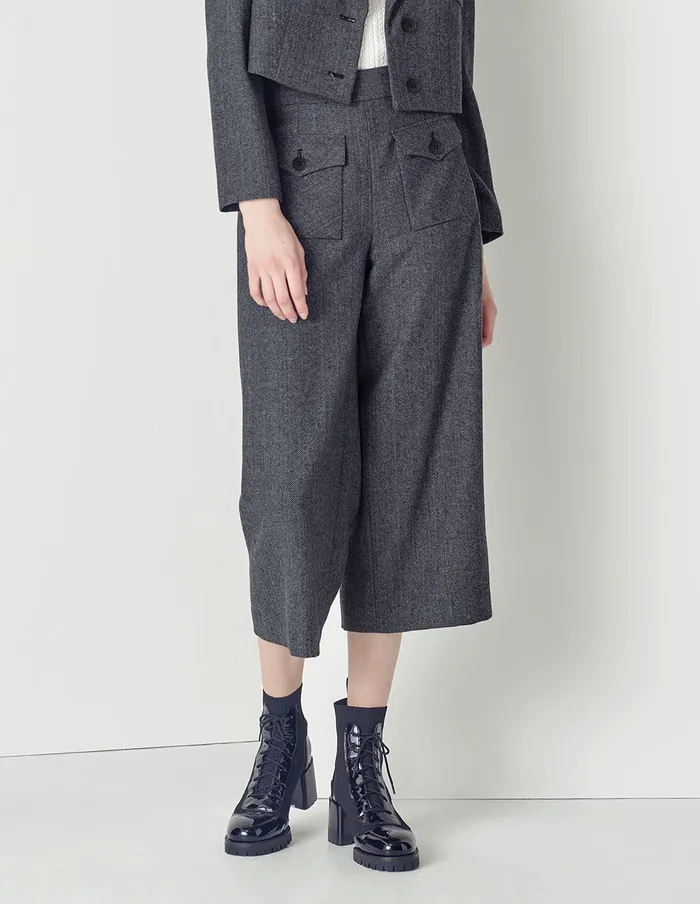 MARYLING Pants and Shorts Black And White Herringbone Pattern Crop Straight Pants Mix 8211 Women MARYLING Pants and Shorts Black And White Herringbone Pattern Crop Straight Pants Mix 8211 Women